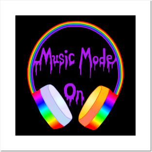 Music Mode On Rainbow Headphones Posters and Art